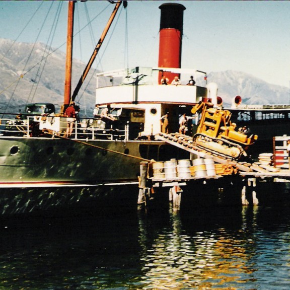 Unloadinga bulldozer at Kinloch